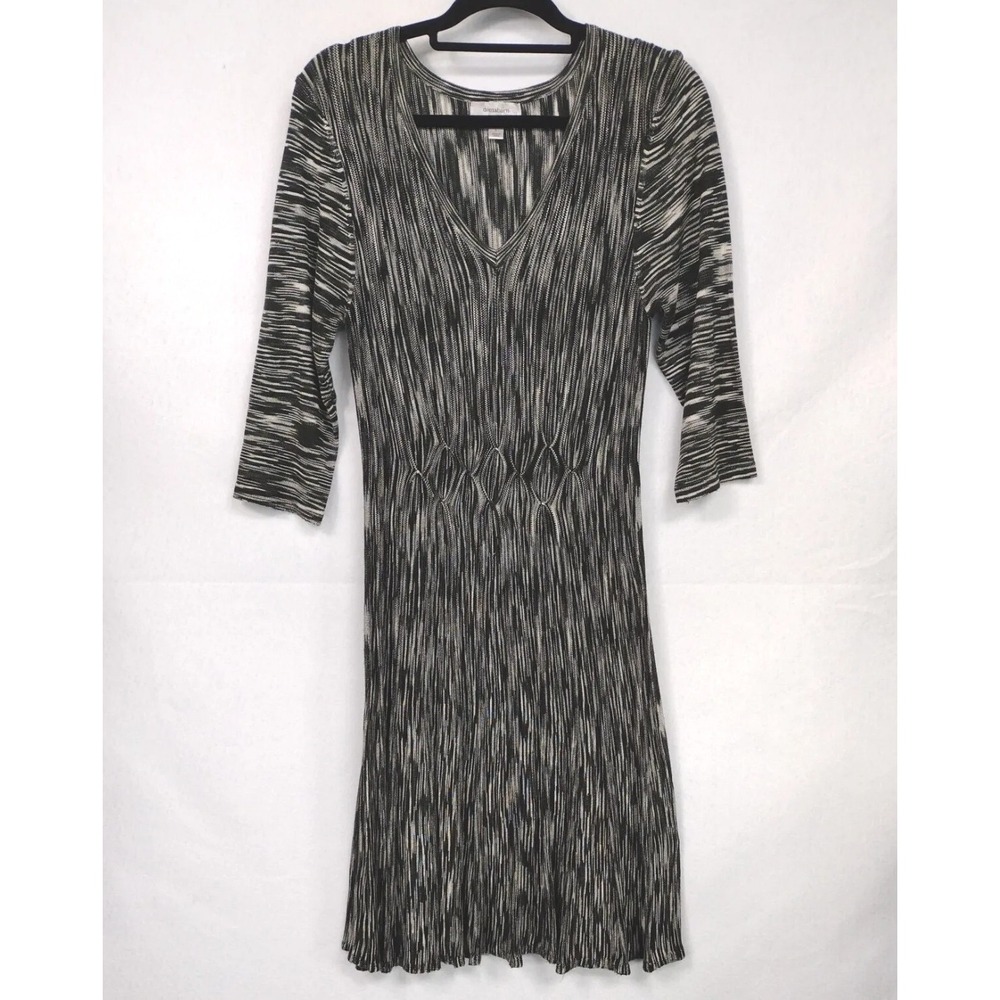 Dressbarn Womens Large Sweater Dress Green Black White Y2K Space Dye Knit